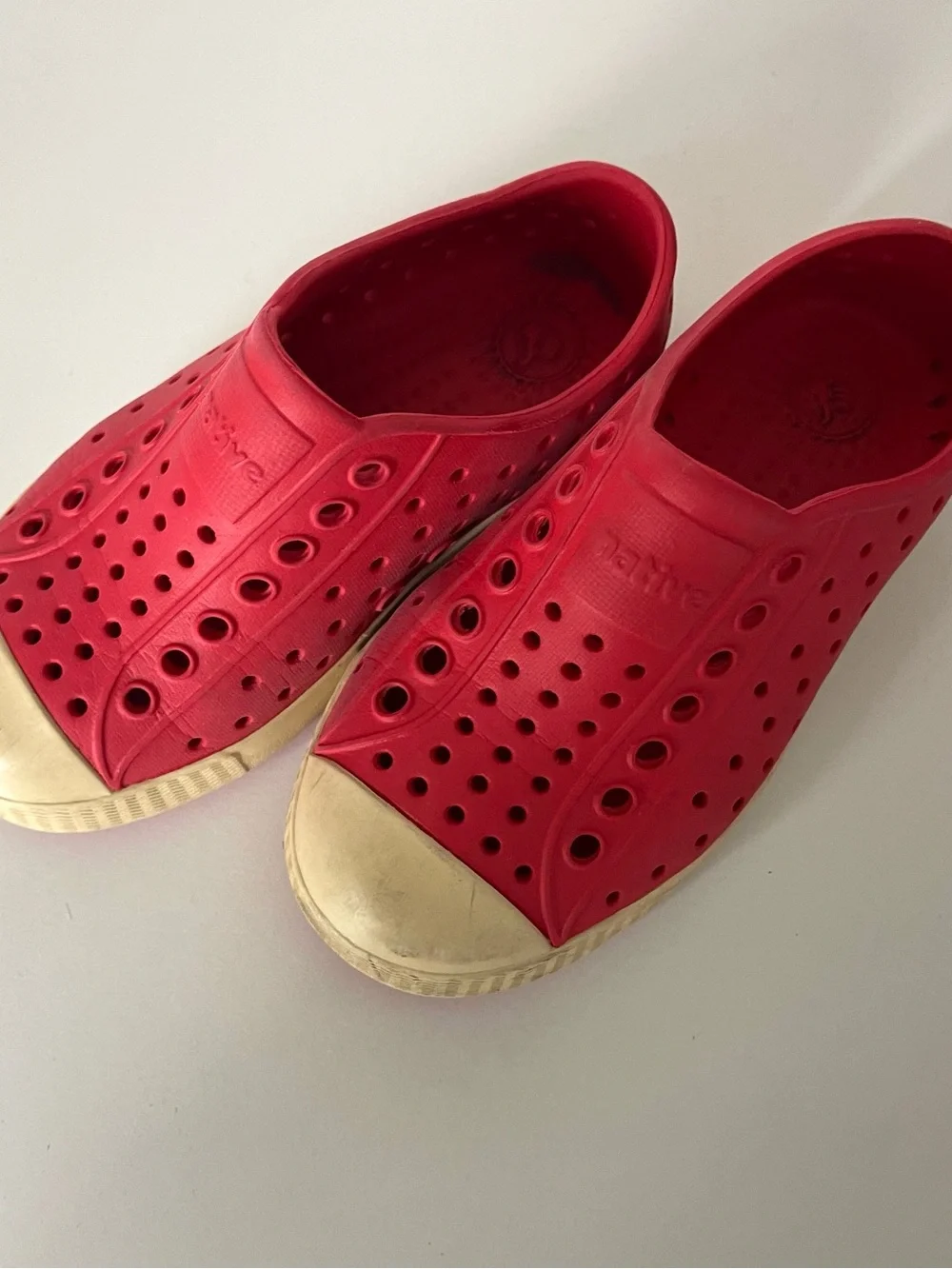 Native Red Slip-On Sneakers with Cream Toe by Native
